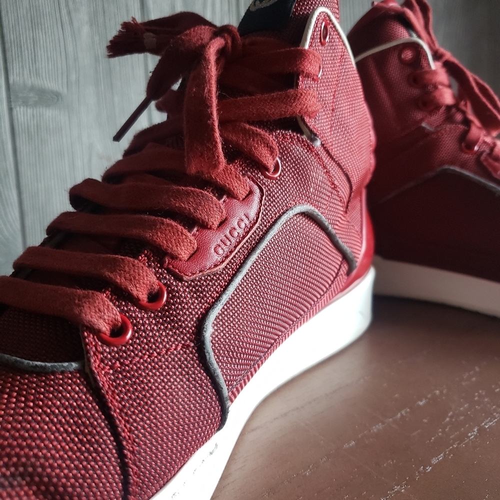GUCCI RED Canvas Rebound Mid High Top Sneaker